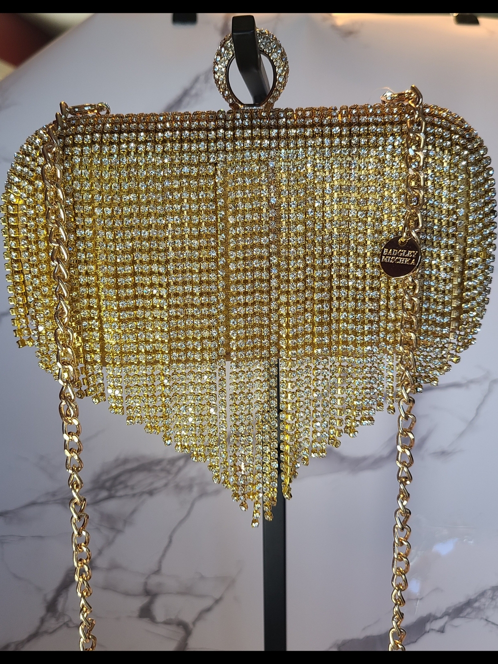 Badgley Mischka Gold Crystal Fringe Minaudière
